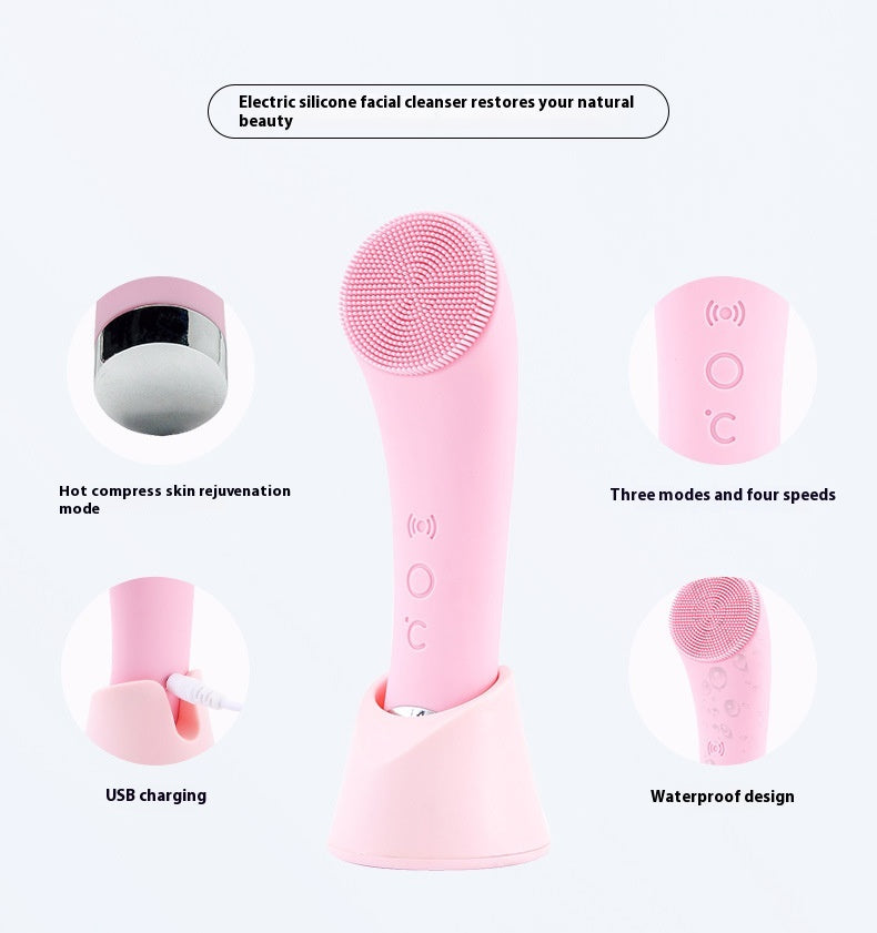 Heated Electrical Silicone Face Cleansing Brush for Daily Glow